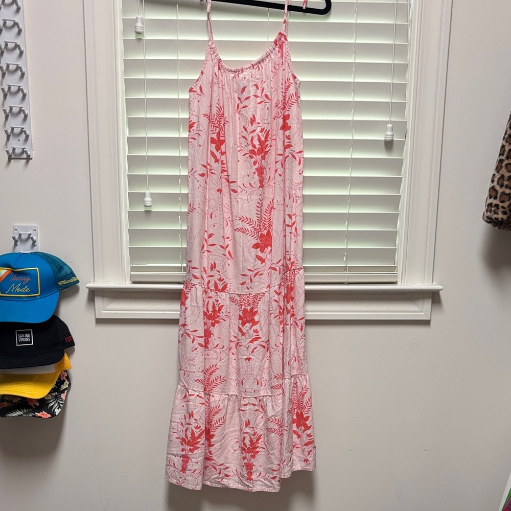 Velvet Heart Pink Maxi Dress with Coral Floral Print